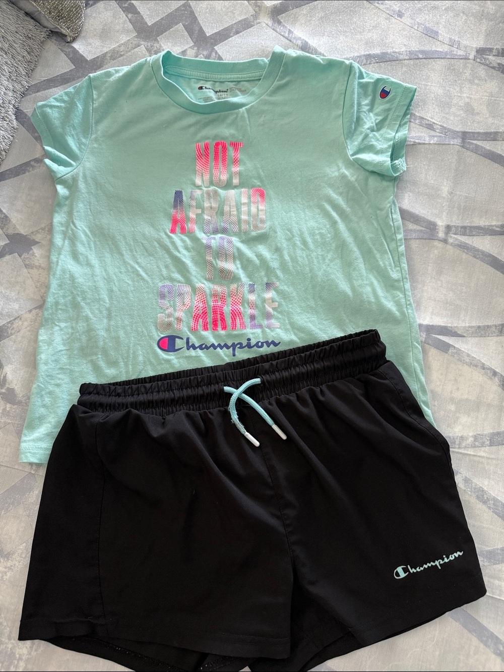 Champion Mint Green 'Not Afraid to Sparkle' Tee & Black Shorts Set